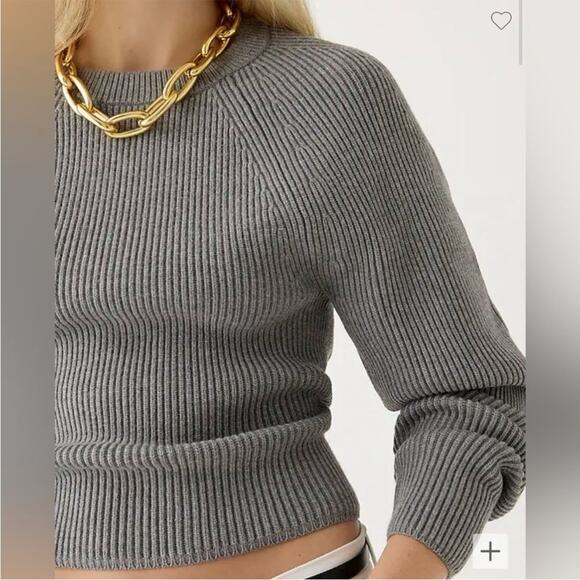 NWT J. Crew Gray Raglan Fitted-Waist Ribbed Crewneck Sweater XL BX110 New - Picture 3 of 14